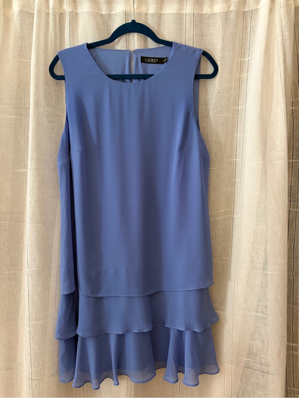Lauren Ralph Lauren Periwinkle Sleeveless Tiered Chiffon High-Low Dress size 12 - Picture 1 of 6